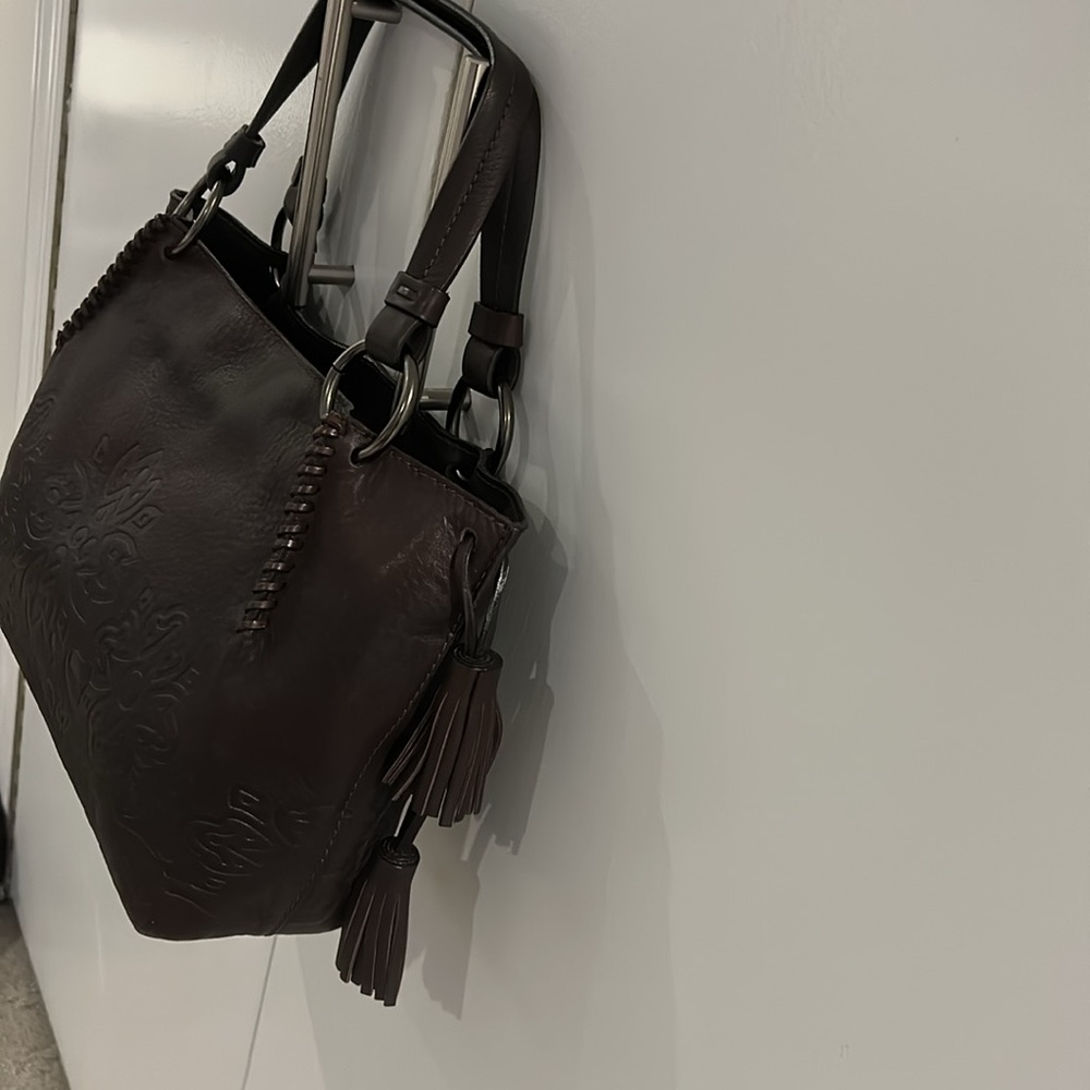 Andrea Mabiani Luxury Rustic Inspired Brown Leather Embossed Shoulder/Tote Bag - Picture 5 of 11